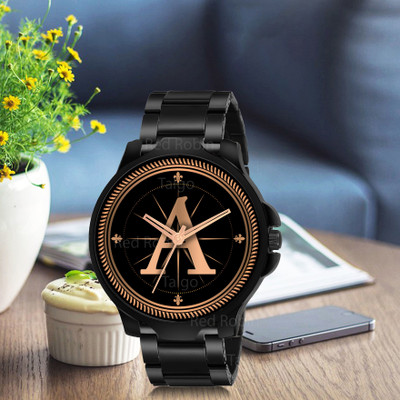 Red Robin ALPHA-A-3K-BLK-CDBLK Fancy Design Stylish ALPHABET A Dial Black Leather Strap Men Wrist Watch Analog Watch  - For Boys