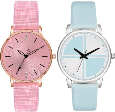 Loretta LT-314-360 Pack of 2 Leather Belt Round Dial Combo Women Analog Watch  - For Girls