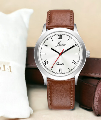 JAINX JM7179 Silver Dial Brown Leather Strap Analog Watch  - For Men