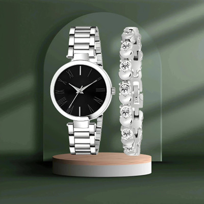 MAHAVIRA COLLECTION TTN BLACK_WITH_SILVER BRACELET Latest Premium Designer Attractive Look Stainless Steel Watch & Bracelet Analog Watch  - For Women
