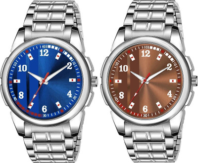 SHURAI Blue & Brown silver stile watch Blue & brown Silver Strap Unique Watch combo set Analog Watch  - For Men