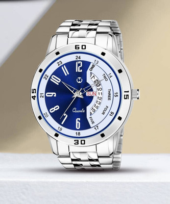 WIZARD TIMES LS2820 Bleed Blue Day and Date Functioning Steel Strap Adult Boys Analog Watch  - For Men