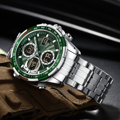 NAVIFORCE Green and Silver color digital sporty and professional look stylish gentlemen Analog-Digital Watch  - For Men