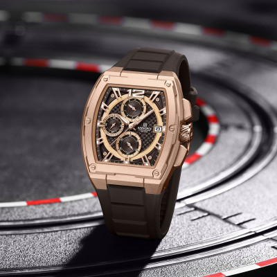 NAVIFORCE NF8050 Rosegold and Brown chronograph dial with soft stylish silicon strap Analog Watch  - For Men
