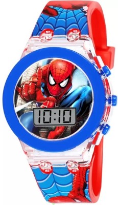 SALINA Multicolored Disco Light Digital Kids Wrist Watch for Boy's and Girl's Best Gift For Kids Spider-Man Toy & Entertainment Games Glowing Watch Digital Watch  - For Boys & Girls