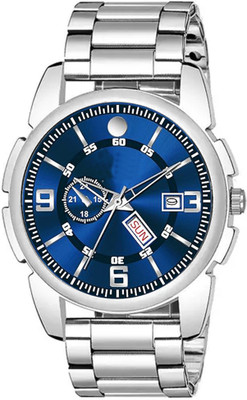 Gopal Retail J16SLV Blue Day Date Dial Silver Steel Chain Analog Watch  - For Men