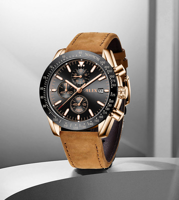 Alix AL3014 Sophisticated black dail with a brown leather strap Analog Watch  - For Men