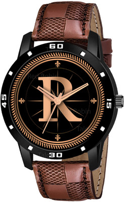 Red Robin ALPHA-R-AVO-BLK-BRW-CHL Fancy Design Stylish ALPHABET R Dial Brown Leather Strap Men Wrist Watch Analog Watch  - For Boys