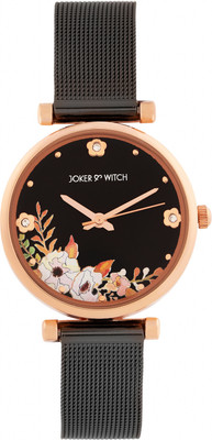 Joker & Witch Rosebud Serenity Black Watch featuring an Elegant Metallic Strap Analog Watch  - For Women