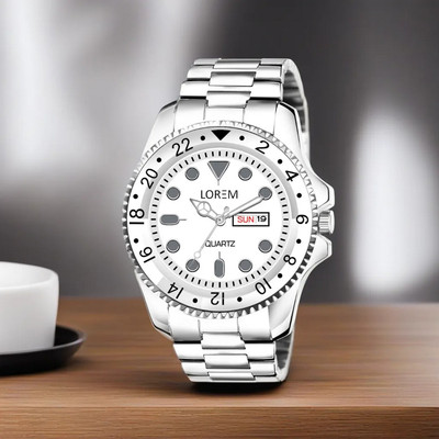 LOREM LR131 Limited Edition Silver Day-Date Function Round Metal Strap Casual Analog Watch  - For Men