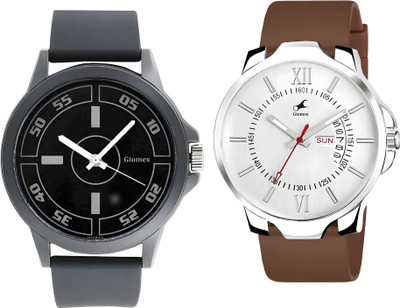 Giomex 3123SL02 PVC BLACK-Combo-DD White Silicon Brown Strap 3123SL02 PVC BLACK-Combo-DD White Silicon Brown Strap Analog Watch  - For Men & Women