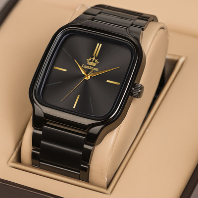LIMESTONE Designer Sqaure IP Black Long Life Plating Stainless Steel Quartz Analog Watch  - For Men