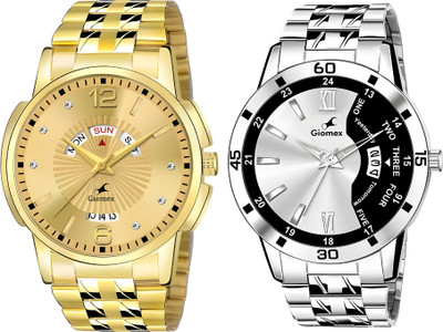 Giomex 440 Gold GP Date-Combo-2252 Black Grey Chain 440 Gold GP Date-Combo-2252 Black Grey Chain Analog Watch  - For Men & Women