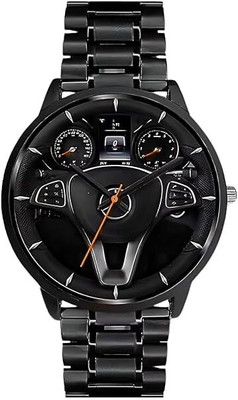 RS TRADER CO LUXURY PREMIUM STEERING WHEEL INSPIRED DIAL STAINLESS STEEL BLACK TRANDY WATCH Analog Watch  - For Men