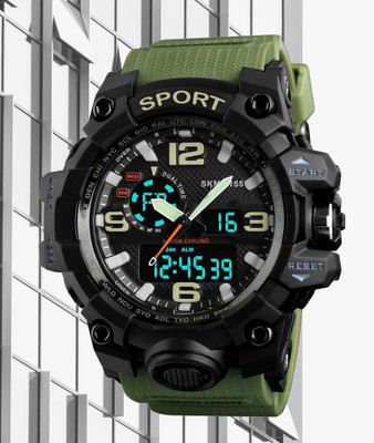 AWEX SKM 1155 Green Green Strap Watch with All-in-One Sports Features Analog-Digital Watch  - For Boys