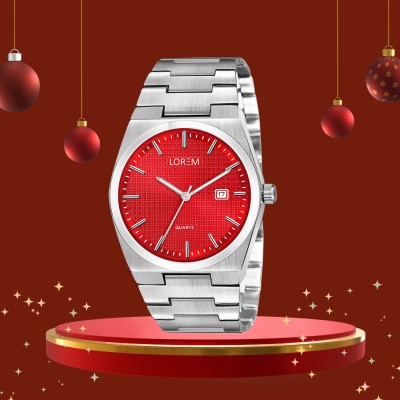 LOREM FZ-LR161 Casual-Formal Round Red Dial Stainless Steel Silver Strap Analog Watch  - For Men