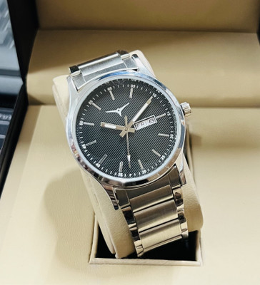 ZETWAL NSM-25-SILVER BLK STEEL Men & Boys Analog Wrist Watch | Day & Date | Full Black | STEEL Strap | Quartz Analog Watch  - For Men