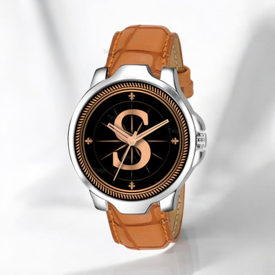 Natrix ALPHA-S-3K-SIL-TAN-CRL Fancy Design Stylish ALPHABET S Dial Beige Leather Strap Men Wrist Watch Analog Watch  - For Boys