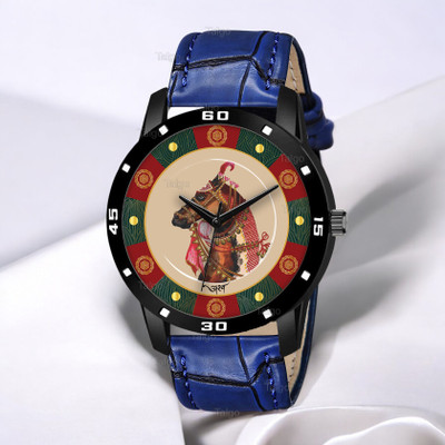 Talgo Ashwa - Horse Fancy Design Stylish ASHWA Dial Blue Leather Strap Men Wrist Watch Analog Watch  - For Men