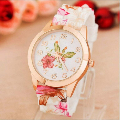 Romofy Flower Design Girls Flower Design Print Multi-Color Silicone Strap Casual Watch Analog Watch  - For Women