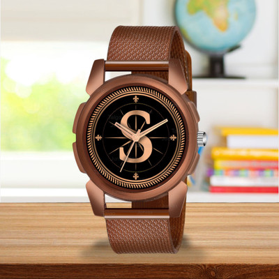 SKOAL ALPHA-S-J16-BRW-SFR Fancy Design Stylish ALPHABET S Dial Brown Leather Strap Men Wrist Watch Analog Watch  - For Boys