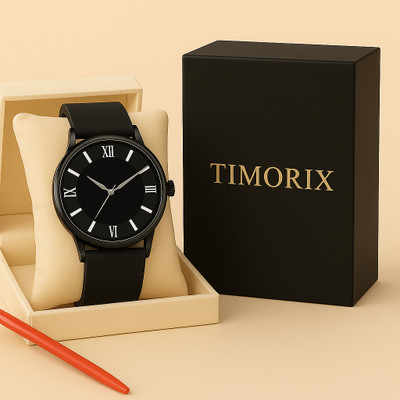 Timorix Modern Roman Full Black Quartz Roman Black Dial With Silicone Black Strap | Stylish Quartz Analog Watch  - For Men