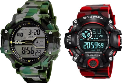 KIMY GE-WA-COMBO_ ARMY & RED_TYPE2 Royal Look Waterproof Military Army Watch For Men’s Boys & Kids in Multicolour Digital Watch  - For Men