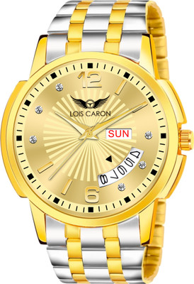 LOIS CARON LCS-8580 Day & Date Original Gold Plated two tone Adjustable Bracelet Quartz Analog Watch Analog Watch  - For Men
