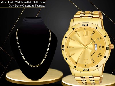 FADISO MJ8089 Golden Tone Wrist Watch With Designer Chain Special Combo For Boys Analog Watch  - For Men