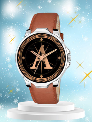 SKOAL ALPHA-A-3K-SIL-TAN-L Fancy Design Stylish ALPHABET A Dial Beige Leather Strap Men Wrist Watch Analog Watch  - For Boys