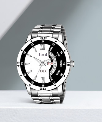 HMT DLX hmt dlx 3737 white silver Exclusive Premium Silver Plated Dial White Silver Chain Day & Date Functioning Analog Watch - For Men