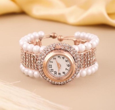 Aaruhi Creation Pearl Diamond Watch Bracelet for Women and Girls Analog Watch  - For Women