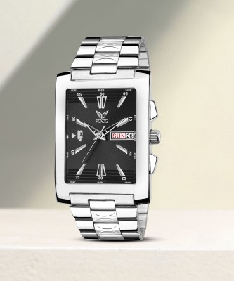 FOGG 2078-BK Black Square Day and Date Analog Watch  - For Men
