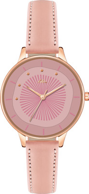 LUELA Unique Design Dial Round Rose Gold Case Genuine Leather Belt Unique Design Dial Round Rose Gold Case Genuine Leather Belt Analog Watch  - For Girls