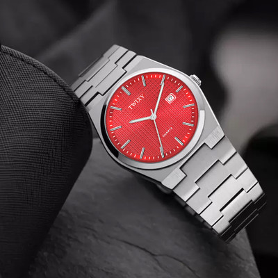 TWIXY TY-TISS-1853 TWIXY Luxury Swiss Made Date Functioning Red Dial & Self Adjustable Steel Belt Analog Watch  - For Men