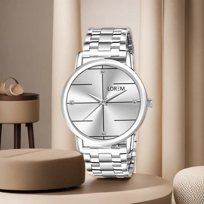 LOREM Attractive Silver Dial-Silver Metal Strap Round Analog Watch  - For Men