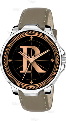 SKOAL ALPHA-R-3K-SIL-GRN-L Fancy Design Stylish ALPHABET R Dial Green Leather Strap Men Wrist Watch Analog Watch  - For Men