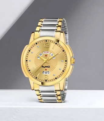 HMT DLX SMW 440GP Silver dial 2-tone chain Exclusive Premium Gold Plated Dial Gold Two Tone Chain Day & Date Functioning Analog Watch  - For Men