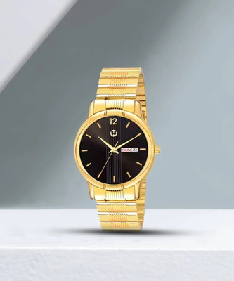 WIZARD TIMES Formal and Party Wear Watch for Men Men's Watch Golden Stainless Steel Strap Black Day & Date Dial Water Resistant Analog Watch  - For Men