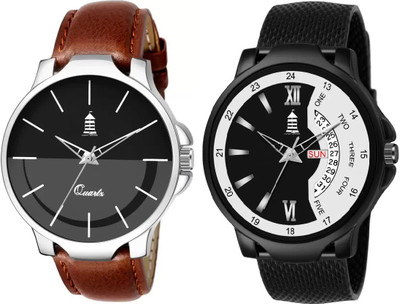 light house LT-22 Comco Combo Day & Date Functioning Quartz Analog Watch for Men & Boys Pack of 2 Analog Watch  - For Men