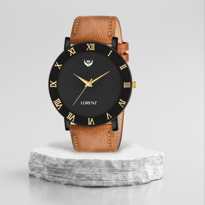 LORENZ MK-3090K Lorenz Brown Leather Strap & Black Roman Dial Analogue Watch for Men | 3090K Analog Watch  - For Men