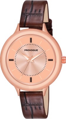 PROVOGUE 3D Rose Gold Brown Leather Strap Girls Quartz Analog Watch  - For Women