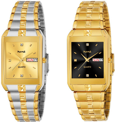 hsnt HT-9151 ORIGINAL GOLD PLATED DAY & DATE FUNCTIONING PREMIUM QUALITY combo 2 Analog Watch  - For Men