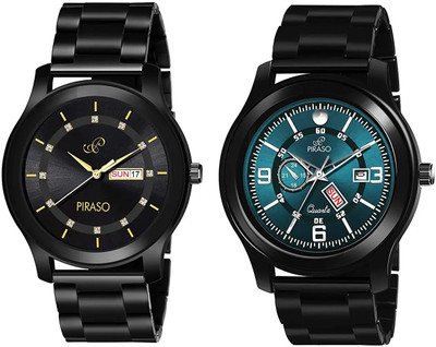 PIRASO D&D C19 BLUE BLACK&D&D C22 BLACK (ANALOG DAY-DATE WORKING DISPLAY COMBO BLUE&BLACK DIAL&BLACK CHAIN WATCH FOR MEN Analog Watch  - For Men