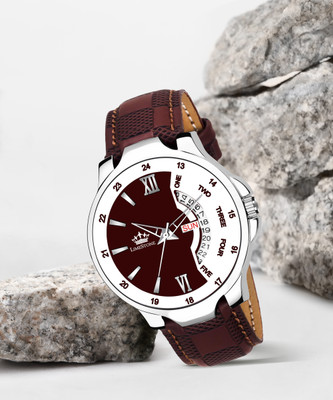 LIMESTONE Brown Day and Date Functioning Check Pattern Strap Quartz Analog Watch  - For Men