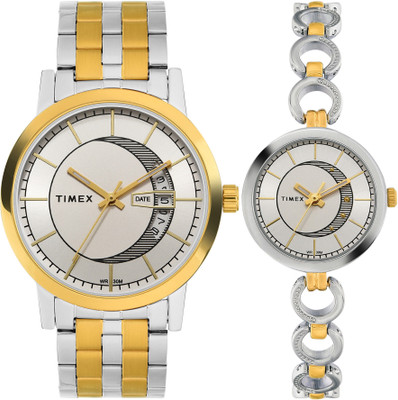 TIMEX Silver Dial Watch Gift Set Analog Watch  - For Couple
