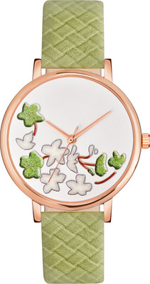 BHAKTVATSAL Leather Belt Green & Rose Gold Slim Dial Women Multi Flower Color Dial Attractive Leather Belt Slim Casual Women Analog Watch  - For Women