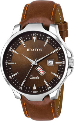 BRATON day date watch- New Generation day date Brown Dial Brown Leather Strap Day & Date Working Wrist Analog Watch  - For Men