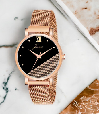 JAINX JW8567 Black Dial Rose Gold Magnet Chain Analog Watch  - For Women