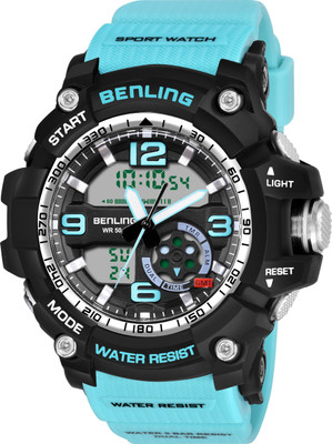 Benling SKBLANDG-6006-BLK-SKBLU Ana Digital Series | Luminous Light | Alarm Clock | Day Display | Date Display Analog-Digital Watch  - For Men
